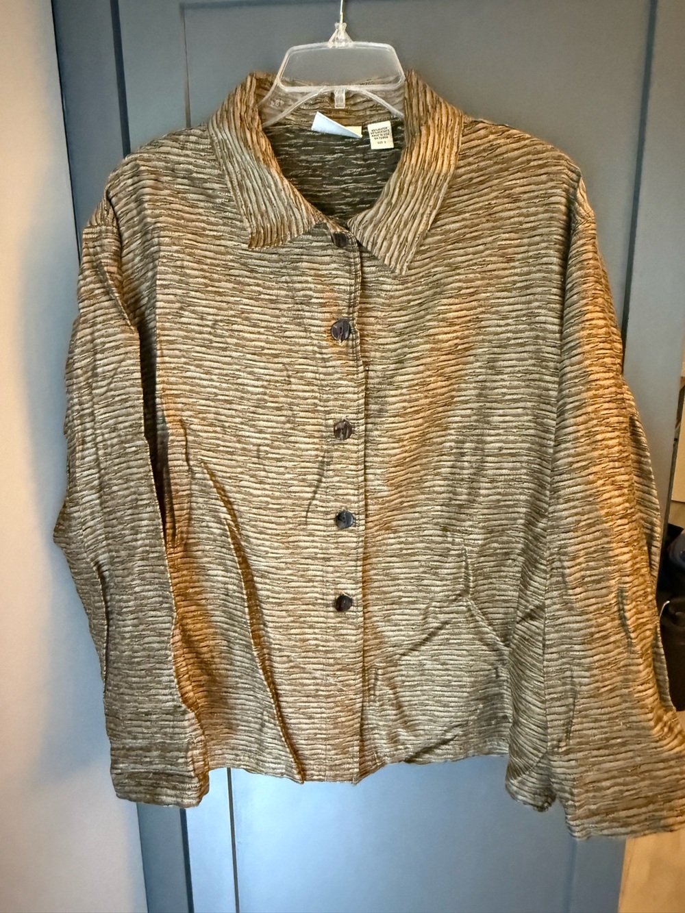Chico's Striped Textured Button-Front Jacket/Shirt in Brown